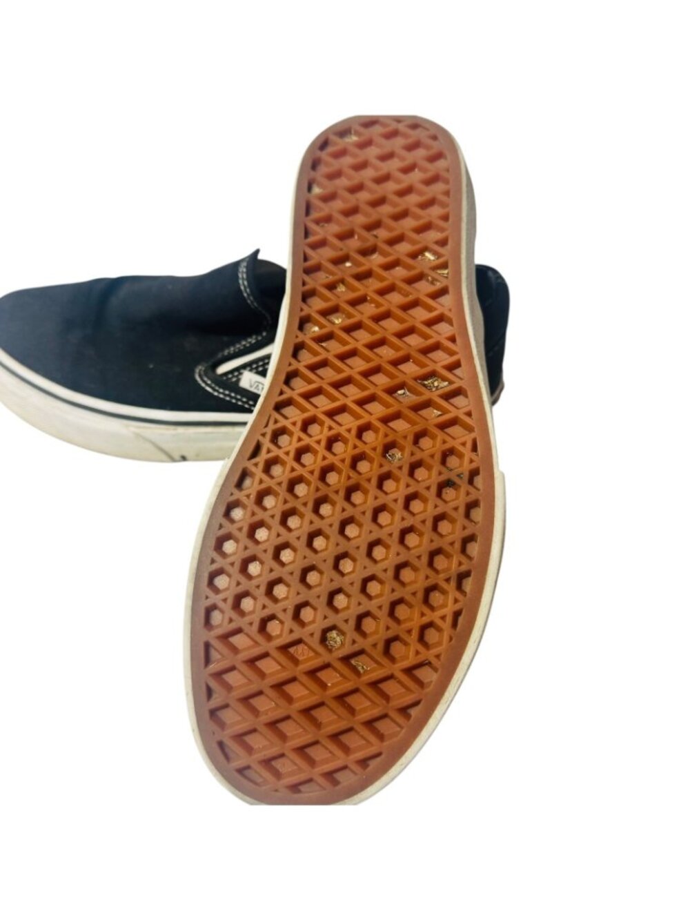 Vans Black Low Top Sneakers Womens 7.5 Mens 6 Canvas White Stitch Slip On Shoes - Picture 3 of 6